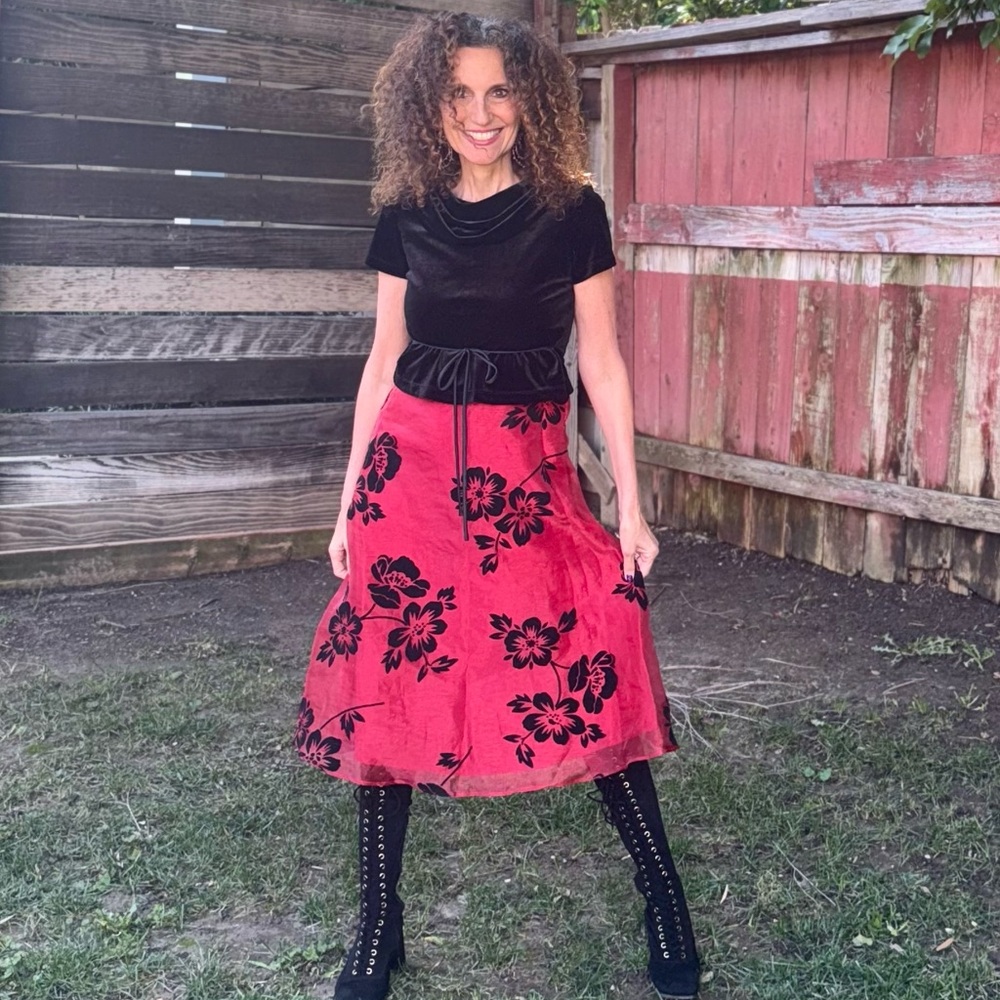 Floral Red and Black Skirt